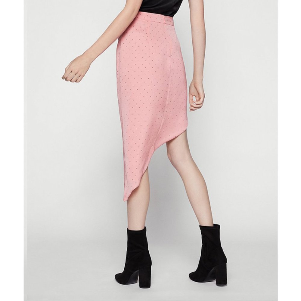 BCBG Ruched Asymmetrical Pink Polka Dot Skirt 4 - Picture 2 of 4
